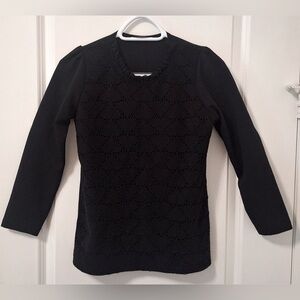 Frilled Neckline Black Sweater